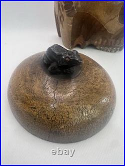 Antique Japanese Skull, Snake & Frog Tobacco Cigar Humidor Hand-carved Folk Art