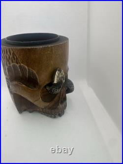Antique Japanese Skull, Snake & Frog Tobacco Cigar Humidor Hand-carved Folk Art