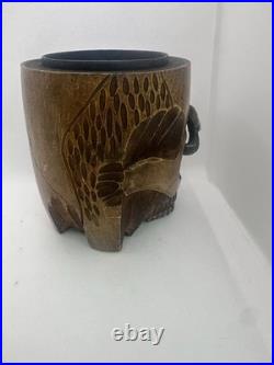 Antique Japanese Skull, Snake & Frog Tobacco Cigar Humidor Hand-carved Folk Art