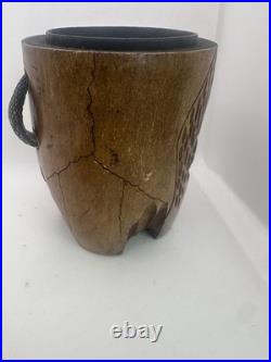 Antique Japanese Skull, Snake & Frog Tobacco Cigar Humidor Hand-carved Folk Art