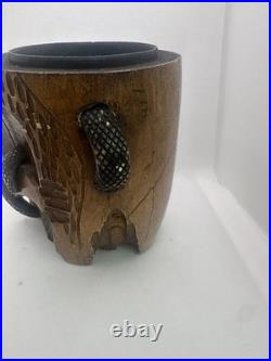 Antique Japanese Skull, Snake & Frog Tobacco Cigar Humidor Hand-carved Folk Art