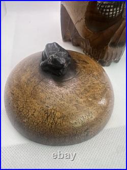 Antique Japanese Skull, Snake & Frog Tobacco Cigar Humidor Hand-carved Folk Art