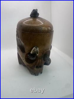 Antique Japanese Skull, Snake & Frog Tobacco Cigar Humidor Hand-carved Folk Art