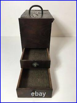 Antique Japanese Wooden Jewelry Trinket Box withHandle, 9 1/2 D x 5 W x 10 Tall