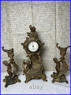 Antique Jennings Brothers 1891 Rococo Clock & Cherub Garniture Set Working