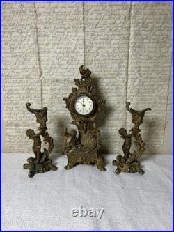 Antique Jennings Brothers 1891 Rococo Clock & Cherub Garniture Set Working