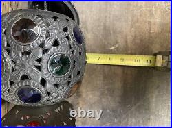 Antique Jeweled Hanging Oil Lamp Light Fixture Lamp Shade With Jewels BH