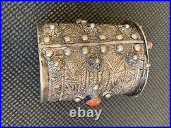 Antique Kabili Silver box with corral and hand carved decorations. Work of art