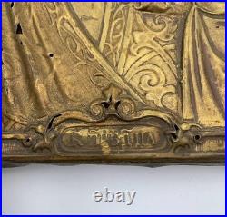 Antique Kazan Virgin Mary Icon 19th Century Brass Russia Religious Art 12.4in