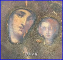 Antique Kazan Virgin Mary Icon 19th Century Brass Russia Religious Art 12.4in