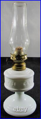 Antique LITTLE VESTA Miniature Oil Lamp ERADIATOR Opaque White Glass Embossed