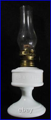 Antique LITTLE VESTA Miniature Oil Lamp ERADIATOR Opaque White Glass Embossed