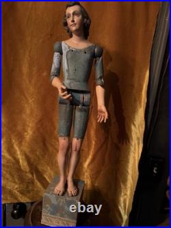 Antique Large Polychromed Wooden SpanishBaroque Santos C 1800th 30 High
