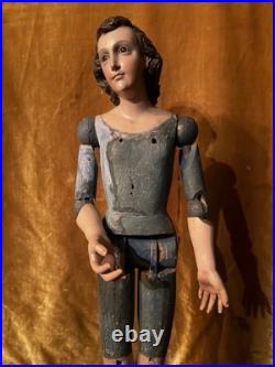 Antique Large Polychromed Wooden SpanishBaroque Santos C 1800th 30 High