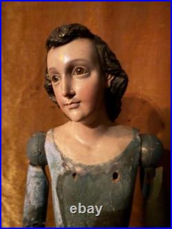 Antique Large Polychromed Wooden SpanishBaroque Santos C 1800th 30 High