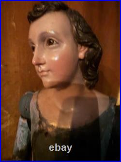 Antique Large Polychromed Wooden SpanishBaroque Santos C 1800th 30 High