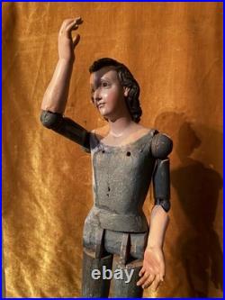Antique Large Polychromed Wooden SpanishBaroque Santos C 1800th 30 High