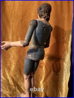 Antique Large Polychromed Wooden SpanishBaroque Santos C 1800th 30 High