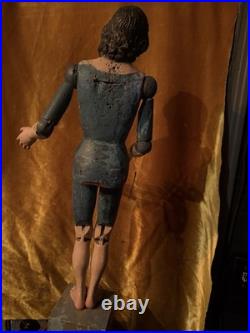 Antique Large Polychromed Wooden SpanishBaroque Santos C 1800th 30 High