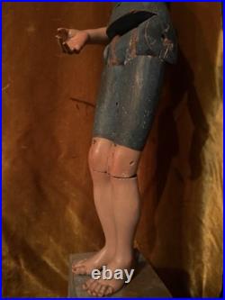 Antique Large Polychromed Wooden SpanishBaroque Santos C 1800th 30 High