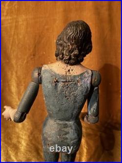 Antique Large Polychromed Wooden SpanishBaroque Santos C 1800th 30 High