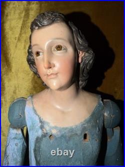 Antique Large Polychromed Wooden SpanishBaroque Santos C 1800th 30 High