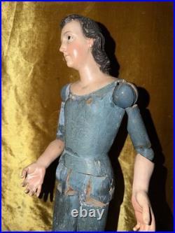Antique Large Polychromed Wooden SpanishBaroque Santos C 1800th 30 High