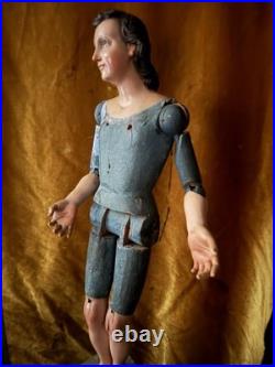 Antique Large Polychromed Wooden SpanishBaroque Santos C 1800th 30 High