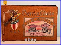 Antique Leather Cover U. S Army Service Man Photo Album withMain Gate Fort Lewis WA