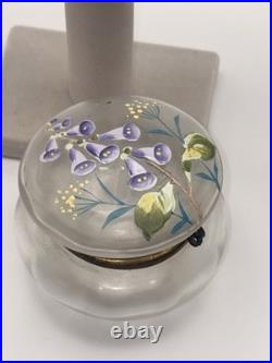 Antique Legras Attrib French Art Nouveau Enameled Frosted Glass Box c1900