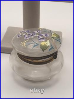 Antique Legras Attrib French Art Nouveau Enameled Frosted Glass Box c1900