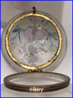 Antique Legras Attrib French Art Nouveau Enameled Frosted Glass Box c1900
