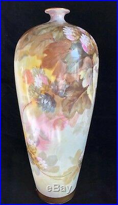Antique Limoges France W Guerin & Co Large 14 Cabinet Vase Floral Hand Painted