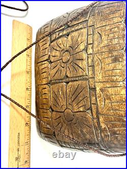 Antique Lupong Tribal Hunting BAG Hand Carved Bark Wood Dayak Gorgeous Detail