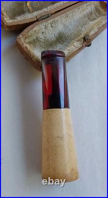Antique MLC Meerschaum Cherry Amber Bakelite Cigar Holder & Case M Linkman 1898