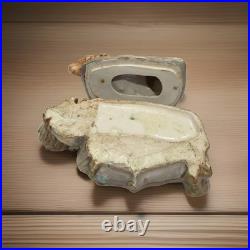 Antique Majolica Lion Smoking Set Humidor Match Striker Cigar Holder Ashtray