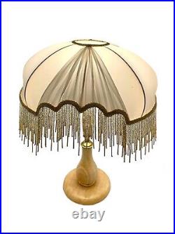 Antique Marble Lamp Victorian Design Beaded Fringe Shade Art Nouveau Decor