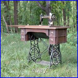 Antique Minnesota Model D Treadle Sewing Machine Oak Cabinet Cast Iron Base