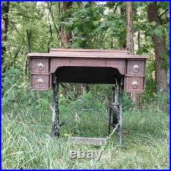Antique Minnesota Model D Treadle Sewing Machine Oak Cabinet Cast Iron Base