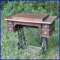 Antique Minnesota Model D Treadle Sewing Machine Oak Cabinet Cast Iron Base