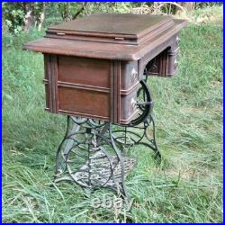Antique Minnesota Model D Treadle Sewing Machine Oak Cabinet Cast Iron Base