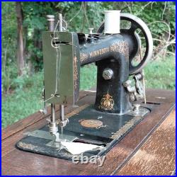 Antique Minnesota Model D Treadle Sewing Machine Oak Cabinet Cast Iron Base