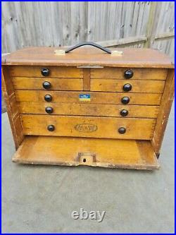 Antique Moore & Wright Wooden Engineers Toolbox / Tool Box / Cabinet / Chest