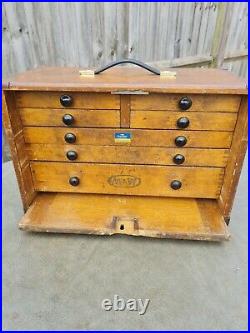 Antique Moore & Wright Wooden Engineers Toolbox / Tool Box / Cabinet / Chest