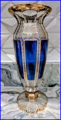 Antique Moser Bohemian Vase Cobalt Blue Crystal with Heavy Gold Gilding c. 1900