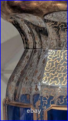 Antique Moser Bohemian Vase Cobalt Blue Crystal with Heavy Gold Gilding c. 1900