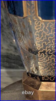 Antique Moser Bohemian Vase Cobalt Blue Crystal with Heavy Gold Gilding c. 1900