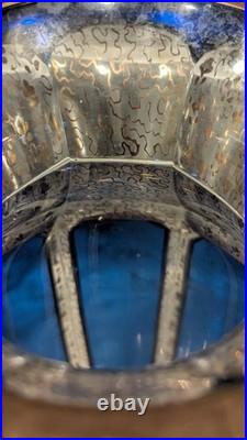 Antique Moser Bohemian Vase Cobalt Blue Crystal with Heavy Gold Gilding c. 1900