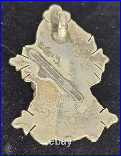 Antique Navajo Piece With Anasazi Pottery, Turquoise Inlaid Sterling Silver