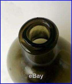 Antique New England Chestnut Flask Crude Olive Amber Quart with Pontil, 1780-1820